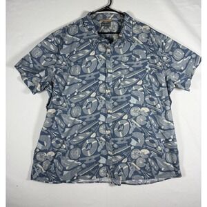 LL Bean Signature Shirt Mens XXXL Slim Fit Fish Mallard Duck  AOP Short Sleeve